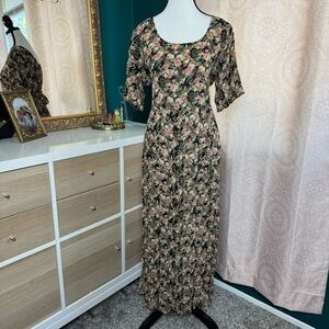 The Limited Vintage 90s Dreamy Dark Floral Black Maxi Dress Cottagecore